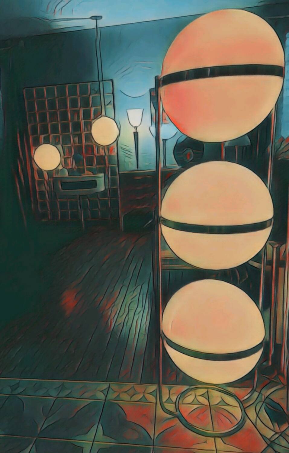 Large MAZDA 1950 Lamp Opaline Tulip/wood/metal