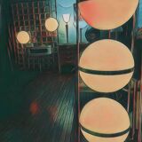 Large MAZDA 1950 Lamp Opaline Tulip/wood/metal