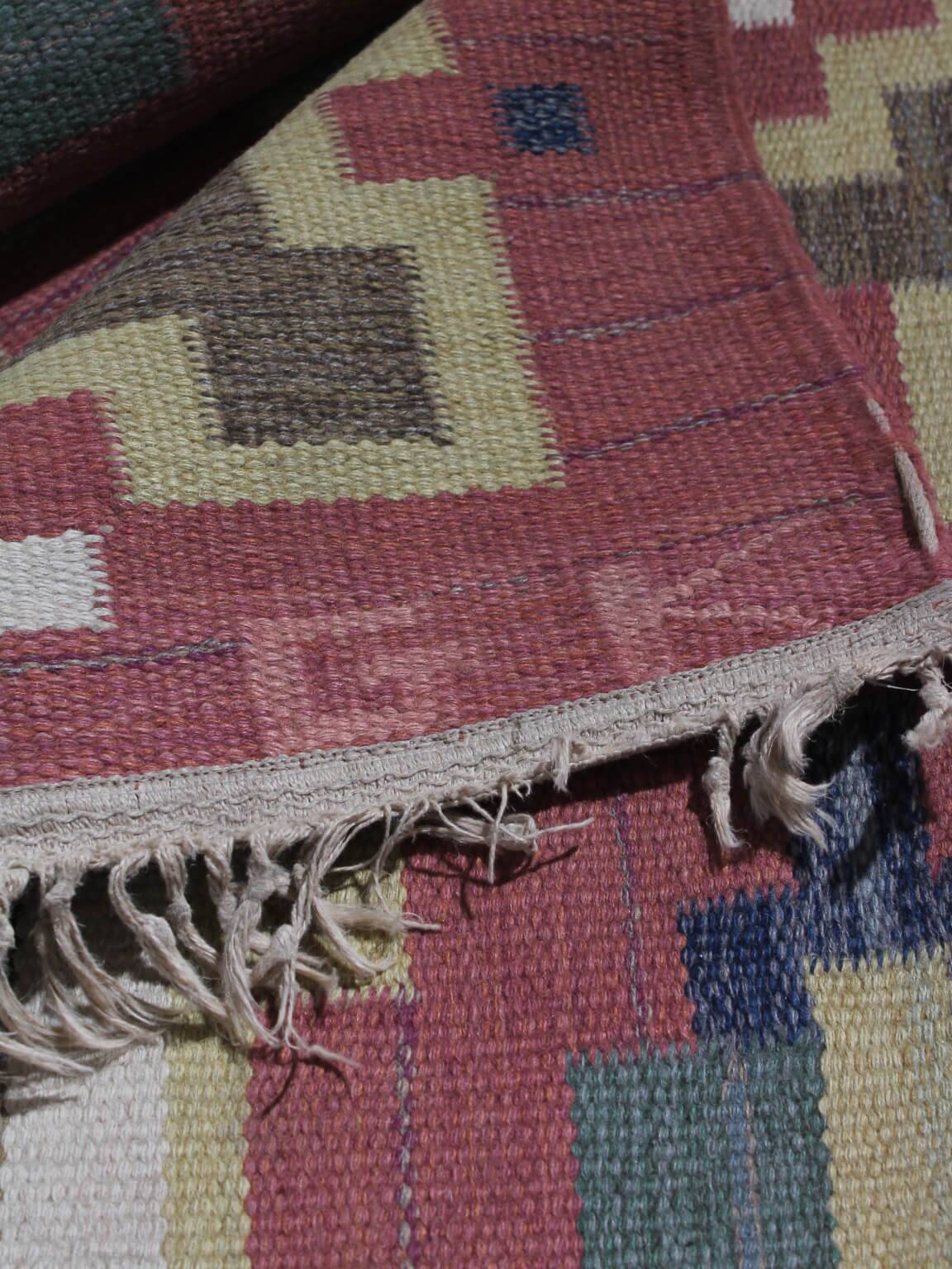 Greta Kruse Mid-Century Wool Kilim 102x264cm, Signed