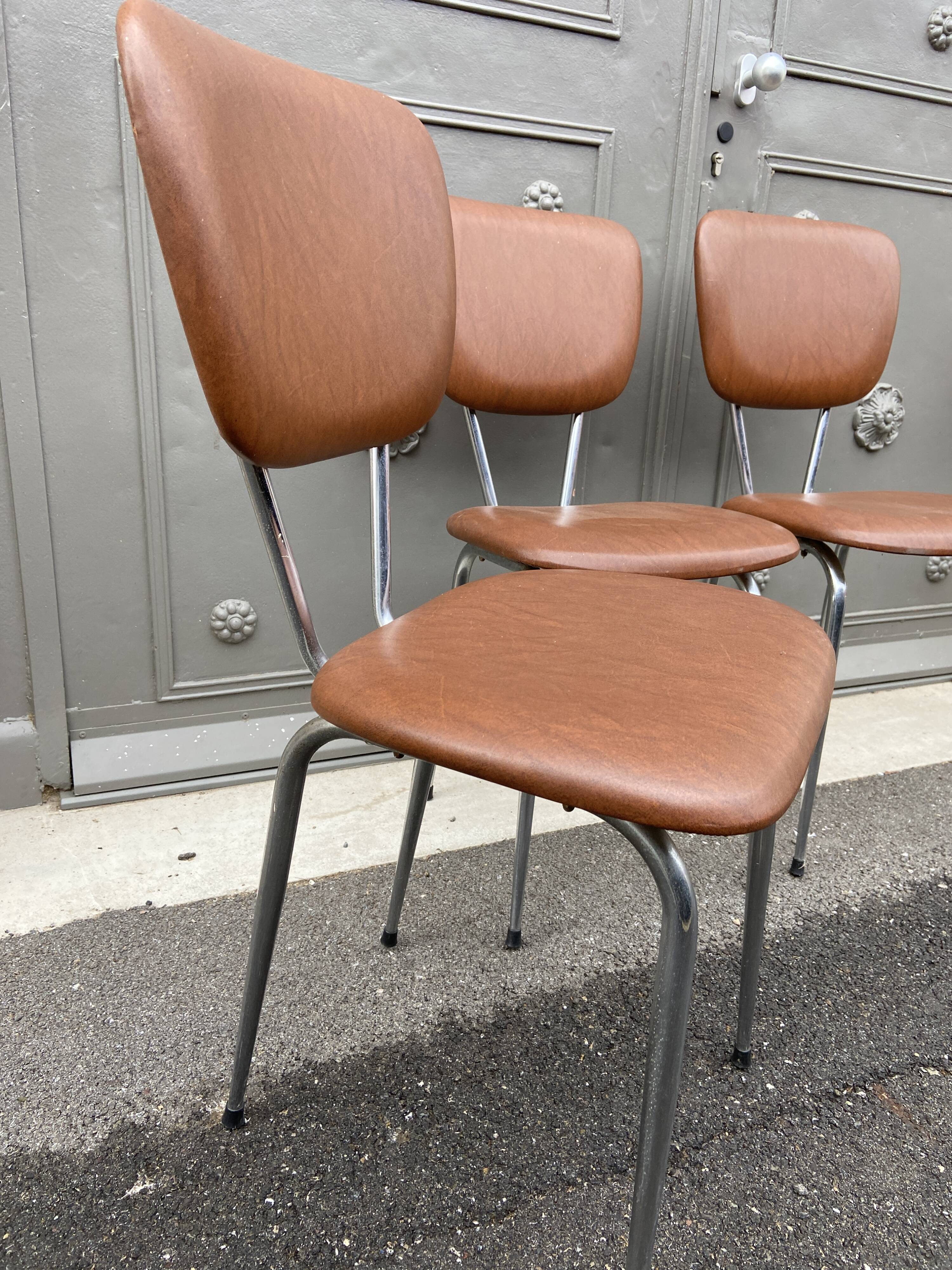 4 chairs 1960 vintage skaï