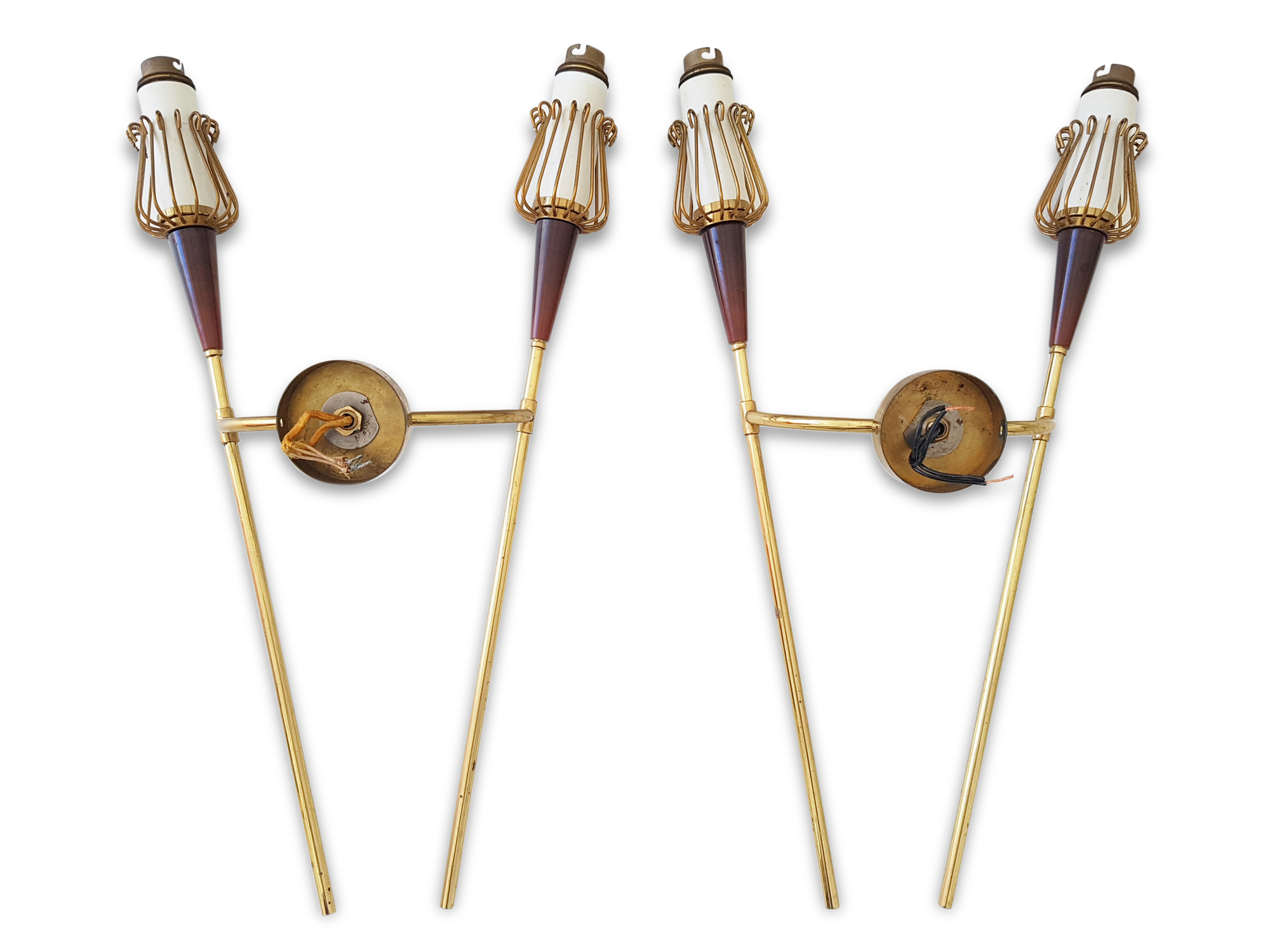 Lunel House: 1950 pair brass & resin vintage 50's wall lights