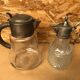 Pair of cast glass & vintage metal refresher pitcher