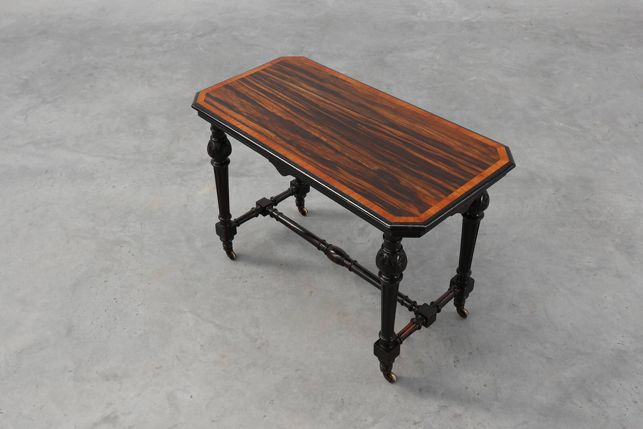 19th Century English side table with geometric wood inlay by John Taylor &
