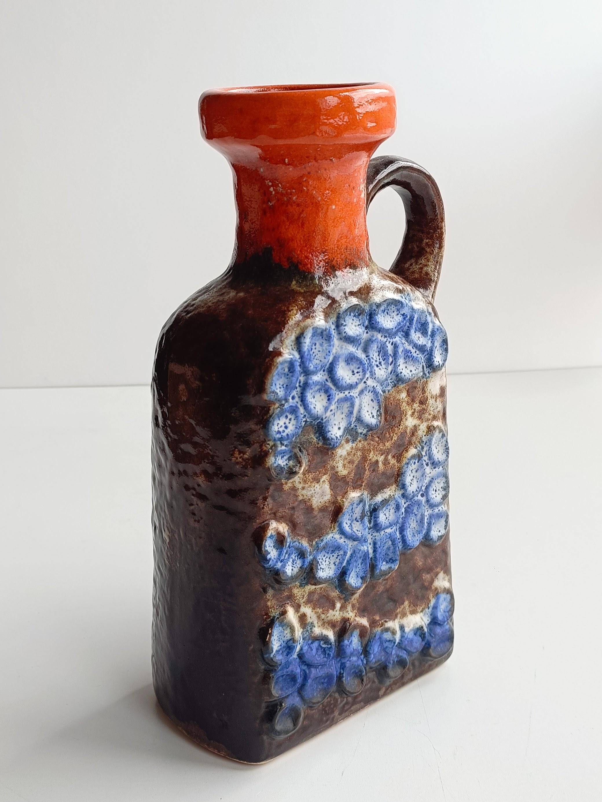 Mid Century Ceramic Jug by Dümler & Breiden, Brown, Orange, Blue Glazing, 1960s