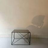 Isosceles coffee table in wired metal and black smoked glass, Max Sauze design 1970