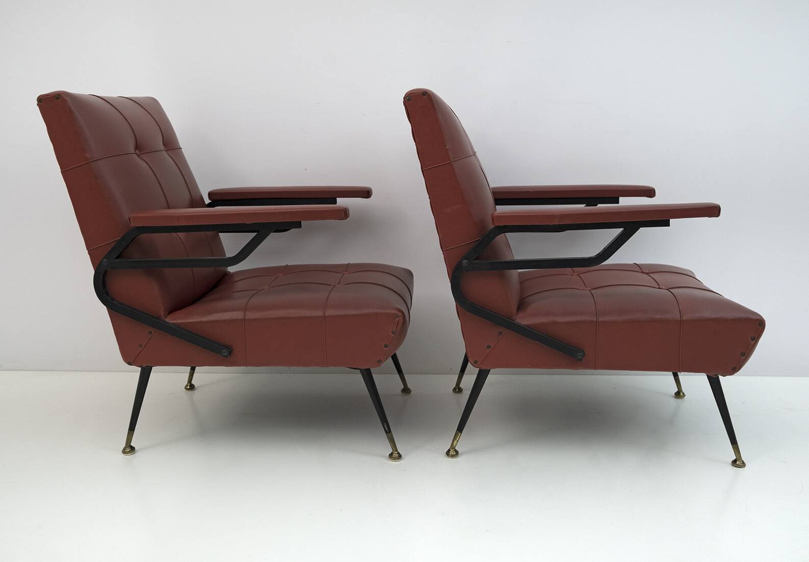 Mid-Century Modern Italian Faux Leather Small Armchair, 1960s