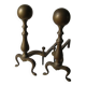 Old pair of articulated andirons in brass and metal 48 cm fireplace accessory