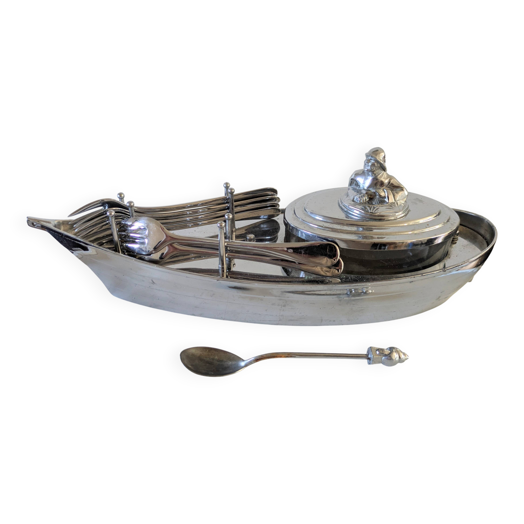 Bateau en inox support vinaigrette vintage années 60