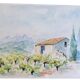 Tableau Paysage du Roussillon à l'aquarelle signé.