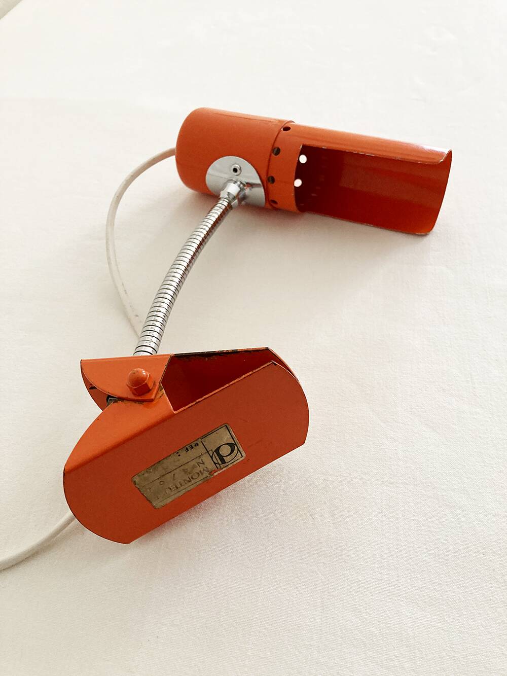 Delmas orange flexible clamp lamp, 1970s