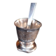 Antique Baptismal Cup + Silver-Plated Spoon - Bird Decoration -