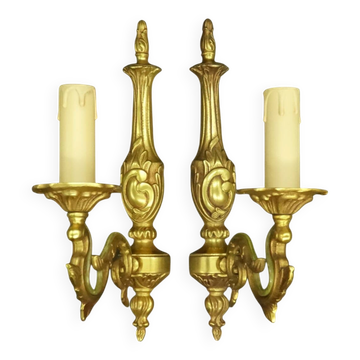Pair of single-light wall sconces in Louis XV style - Lumalux Paris - gilded bronze