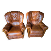 Set of 2 vintage leather armchairs