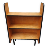 Wooden bookcase-shelf on black metal legs, Pierre Guariche style, 1960