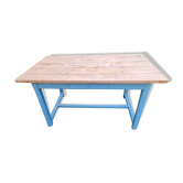 Farm table in oak rough tray vitrify Nordic green foot a drawer covered