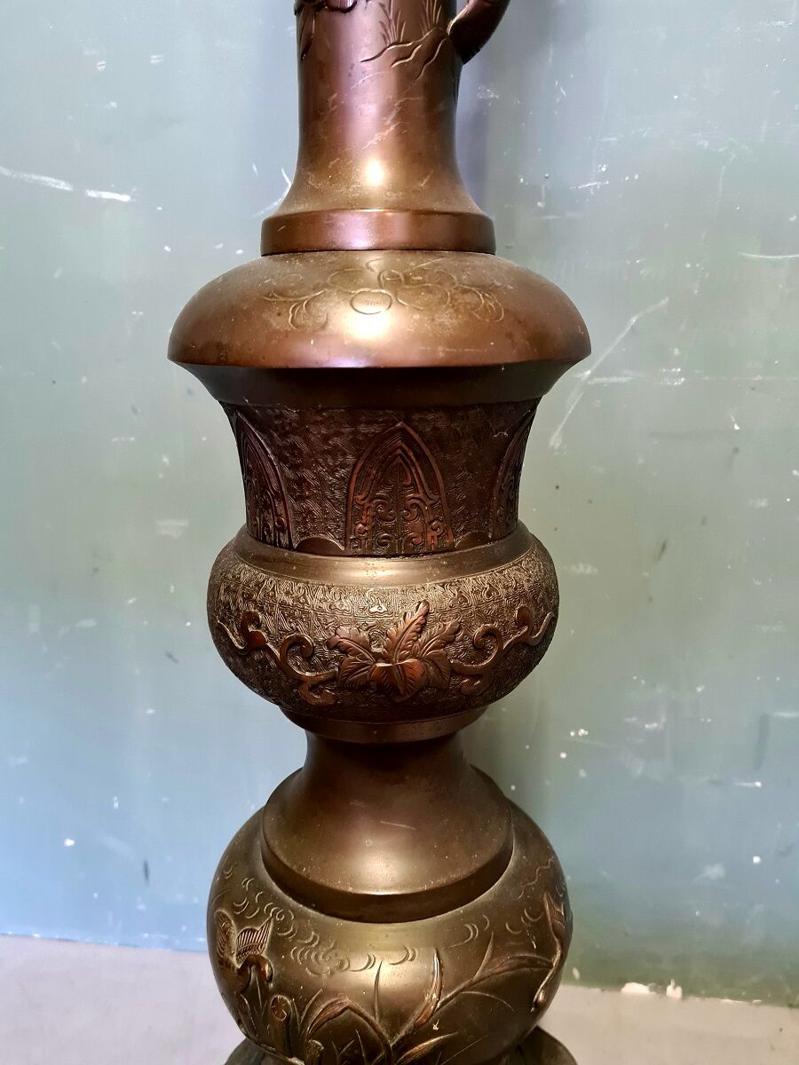 Lampadaire japonais en bronze Meji Période