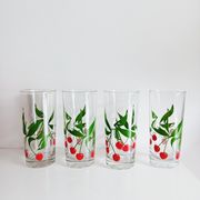 Set of 4 water glasses or orangeade, cherry pattern