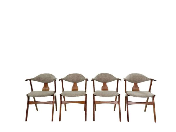Suite de 4 chaises vintage en corne de vache - Louis van Teeffelen, tissu De Ploeg