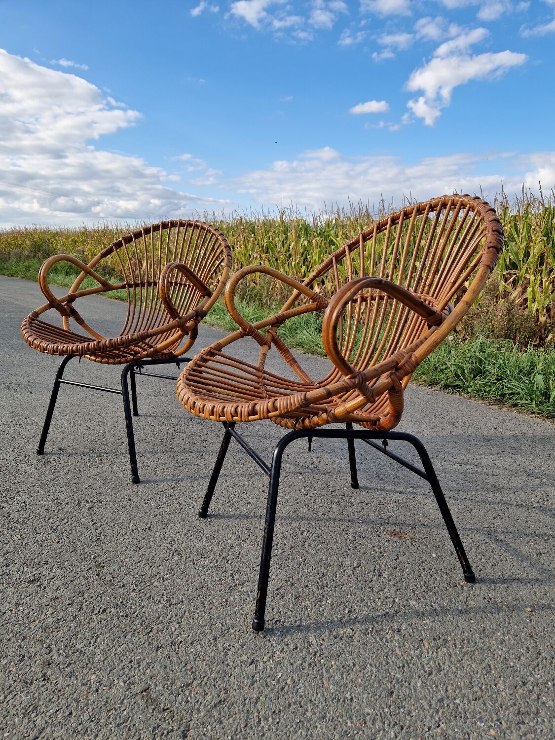 Set of 2 rattan armchairs
