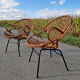 Set of 2 rattan armchairs