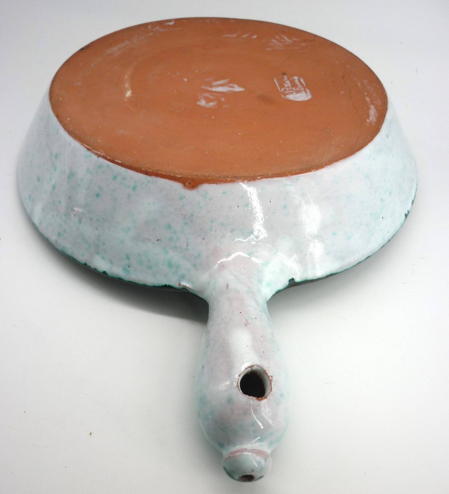 Large frying pan, casserole, signed enamelled ceramic by Humbert Pittari Vallauris.