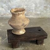 Small stool, black solid teak accent stool wabi-sabi L30 W8.5 H6.