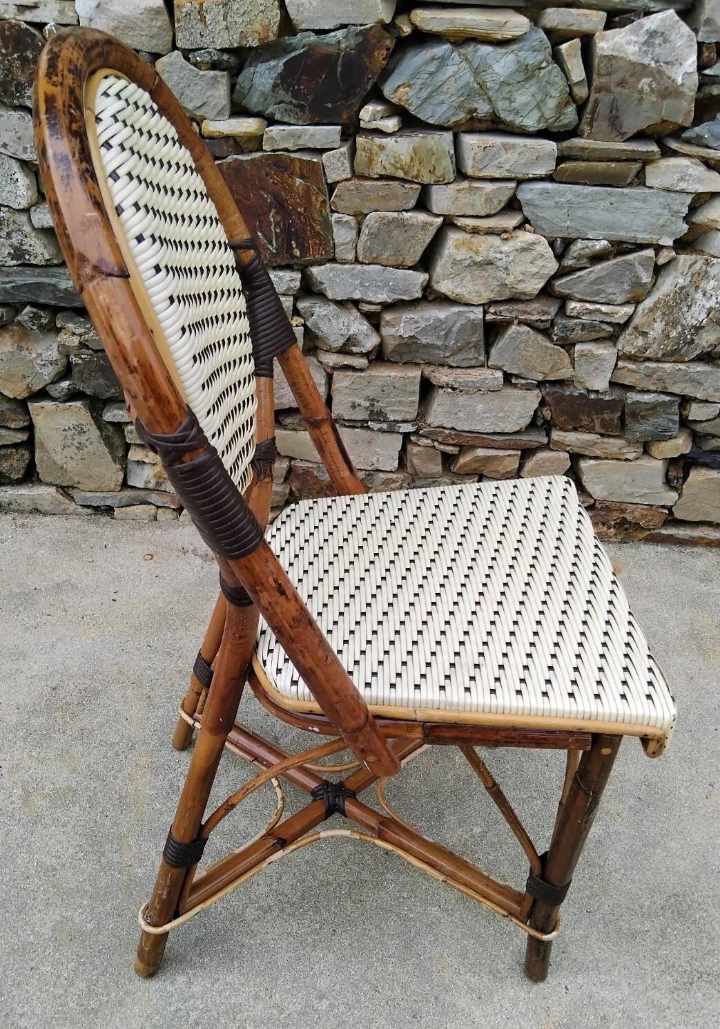 Pair of Vintage Wooden and Woven Plastic Bistro Chairs