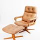 Brown leather armchair & ottoman, 1970