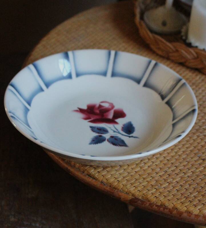 Red rose bowl art deco dolphin Digoin Sarreguemines