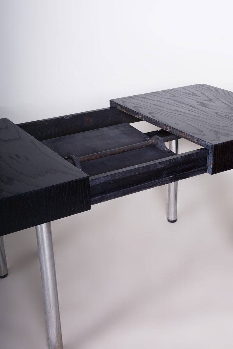 Bauhaus Extendable Dining Table in Oak Veneer and Chrome, 1930s