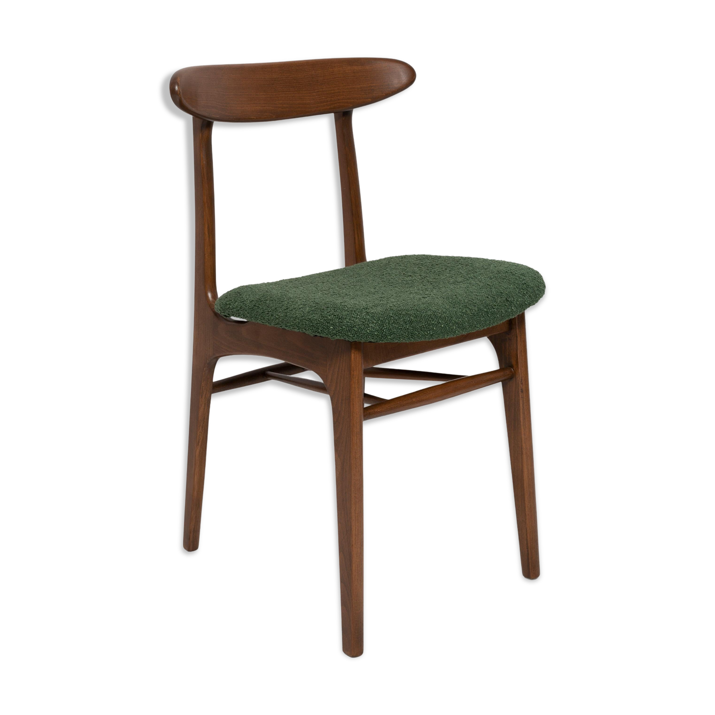 Mid Century Chair in Green Bouclé, Walnut Wood, Rajmund Halas, Poland, 1960s