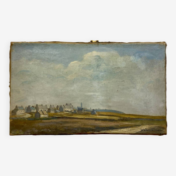 Old painting, Breton landscape signed, early 20th century