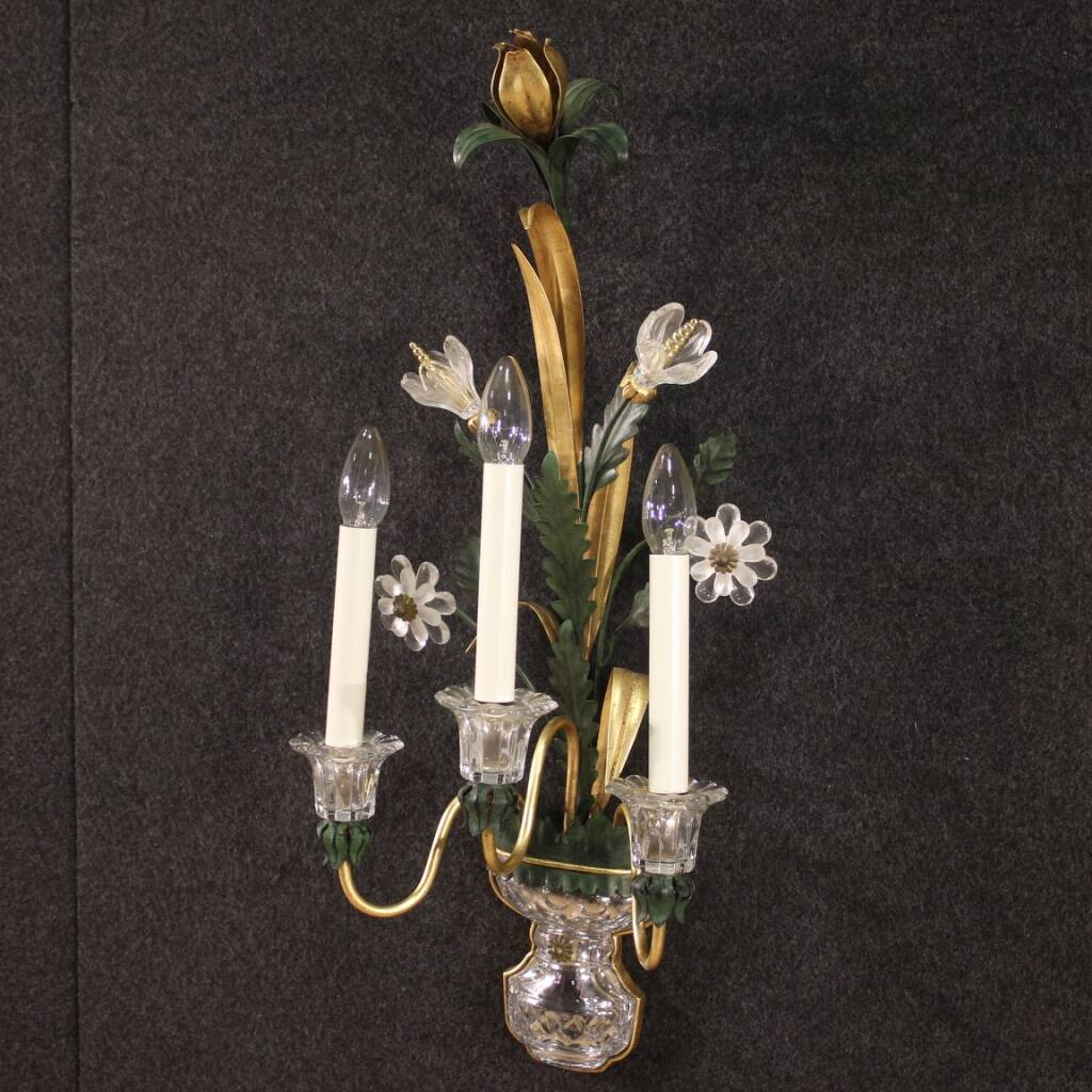 Italian crystal and metal wall lamp from the 70s