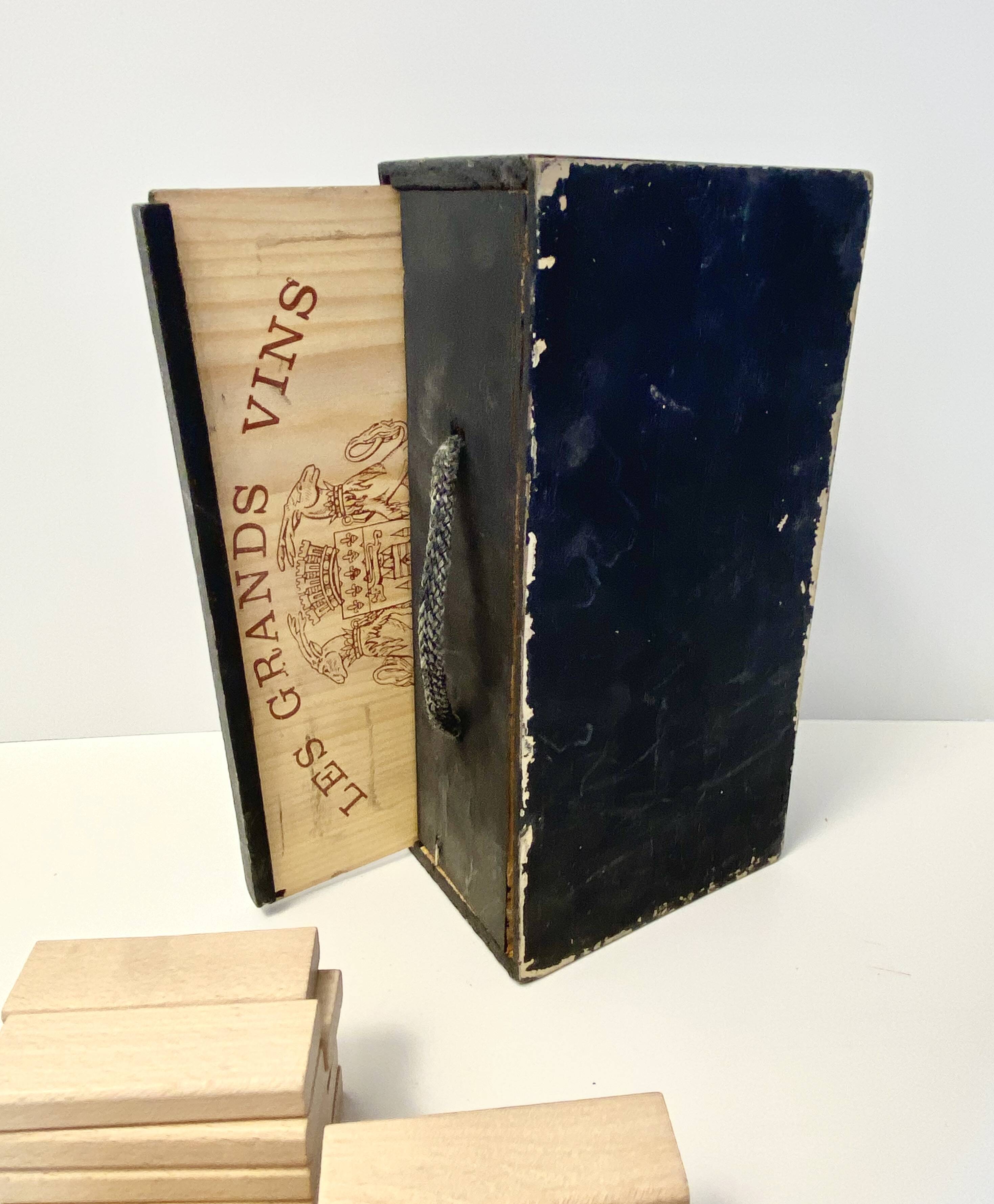 Old wooden construction game in its carrying case - 52 pieces