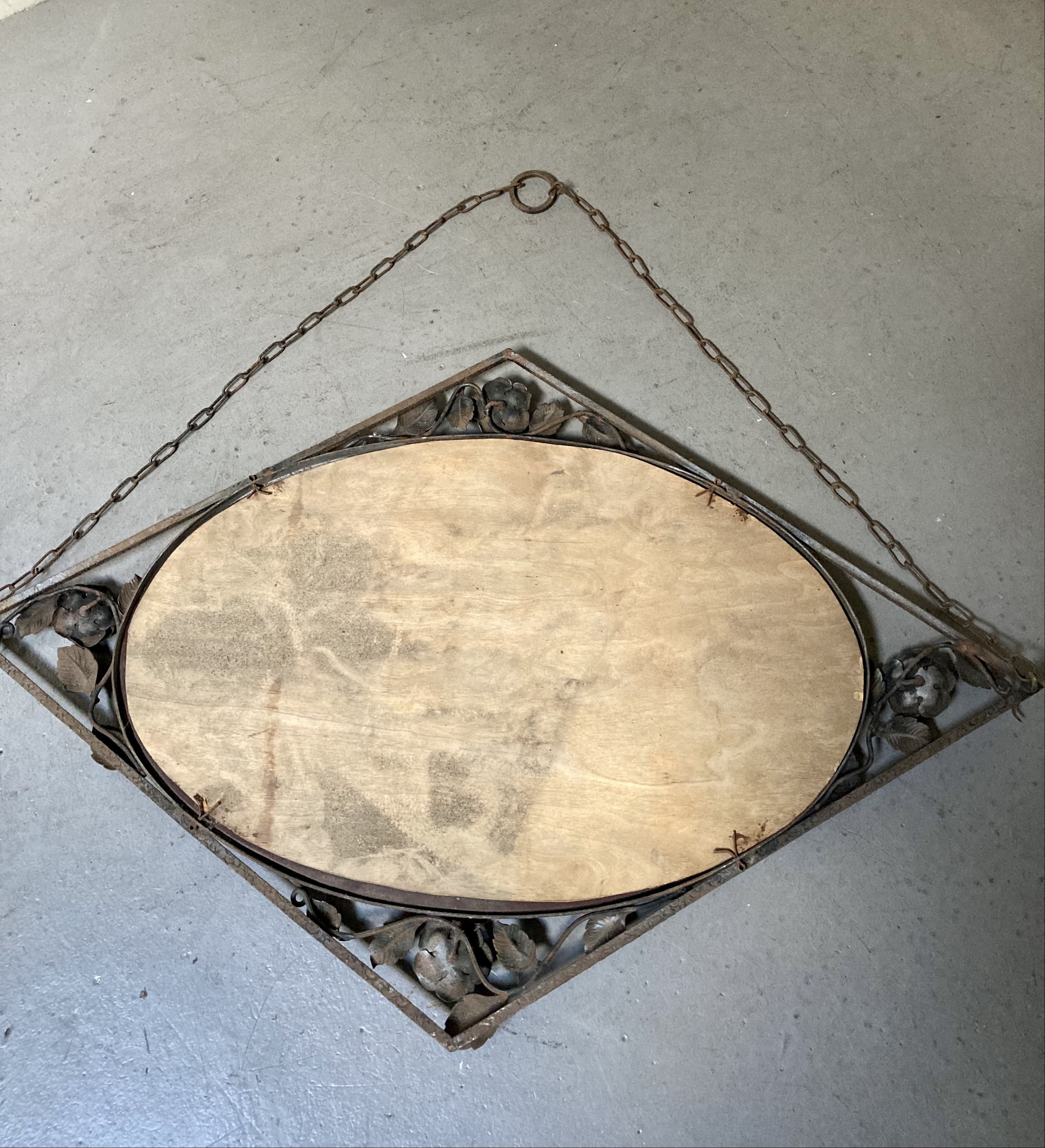 Vintage antique art deco mirror with hanging chain