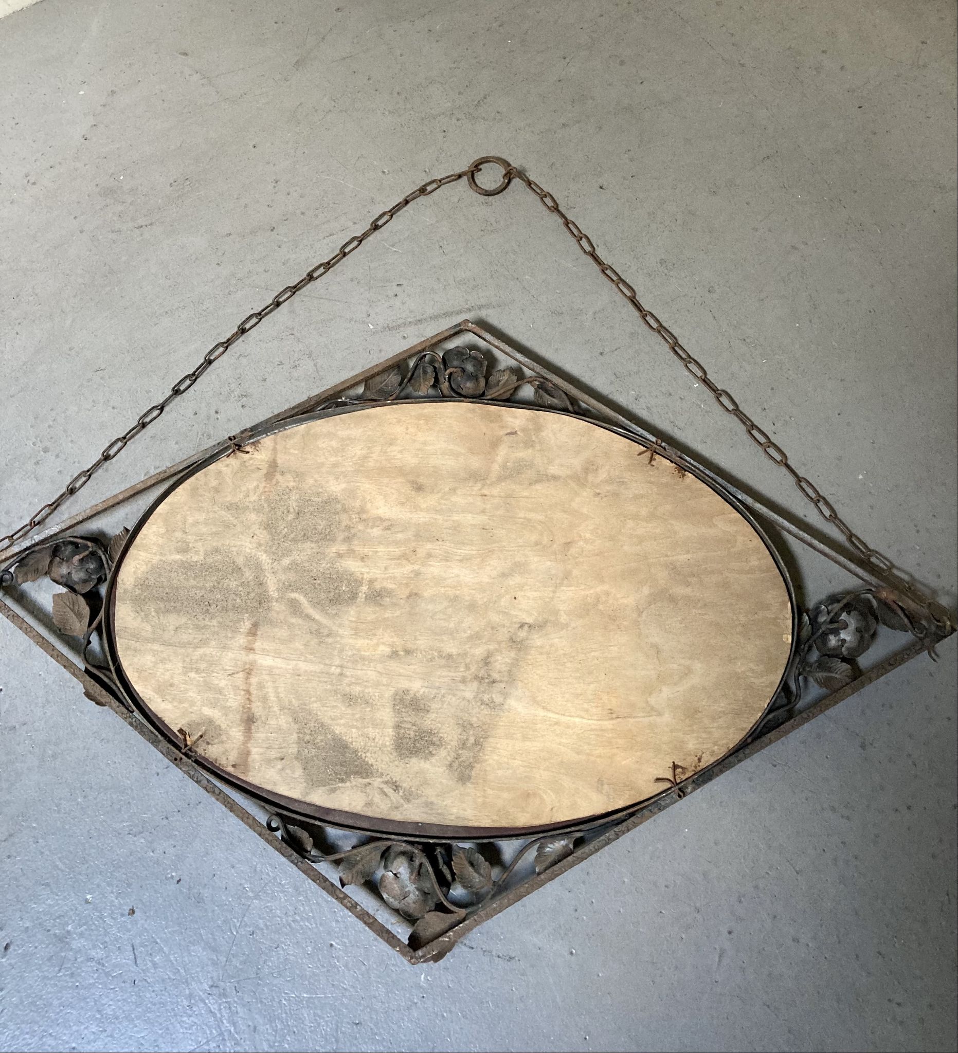 Vintage antique art deco mirror with hanging chain