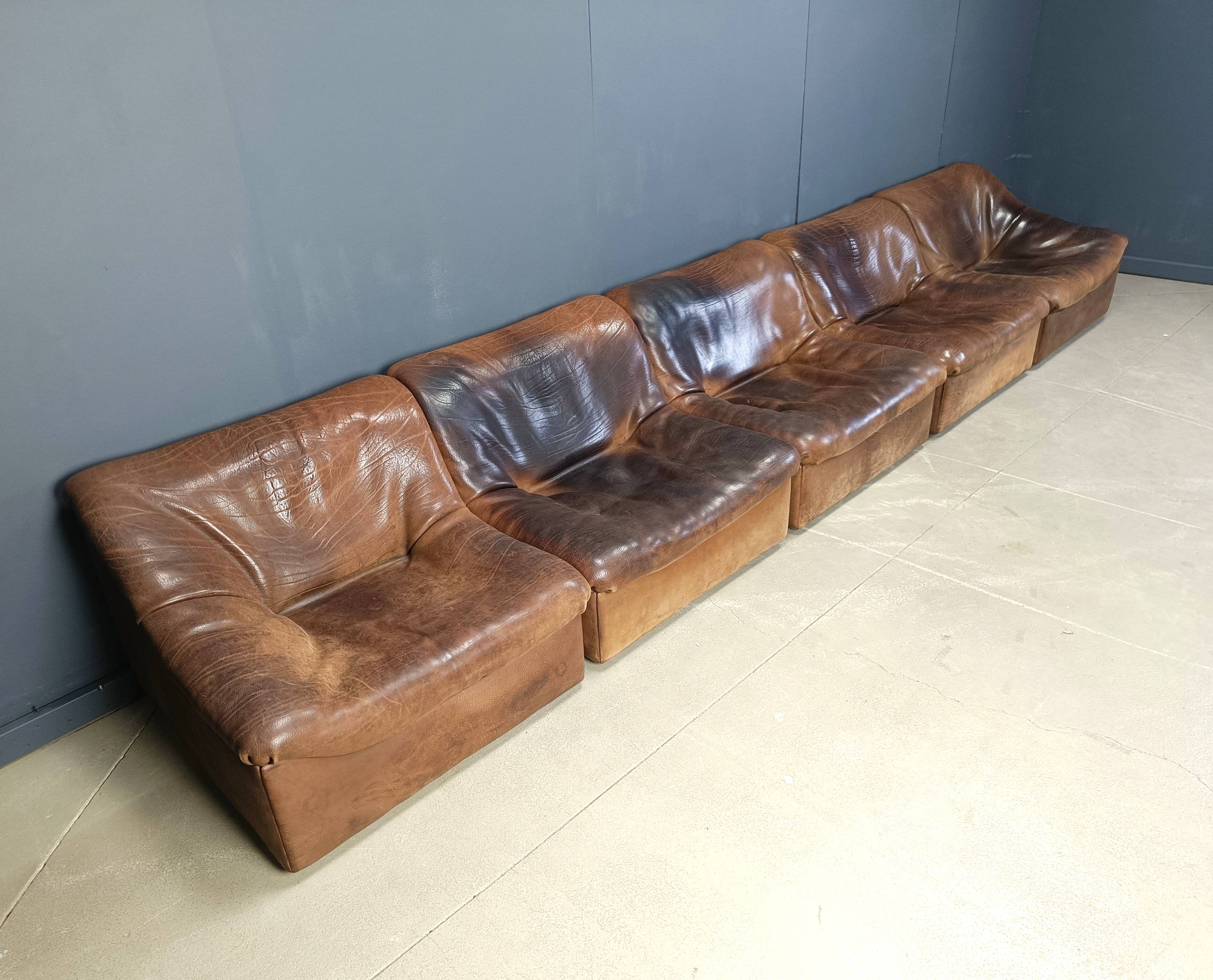 Vintage 5 pc leather DS46 modular sofa by De Sede, 1970s