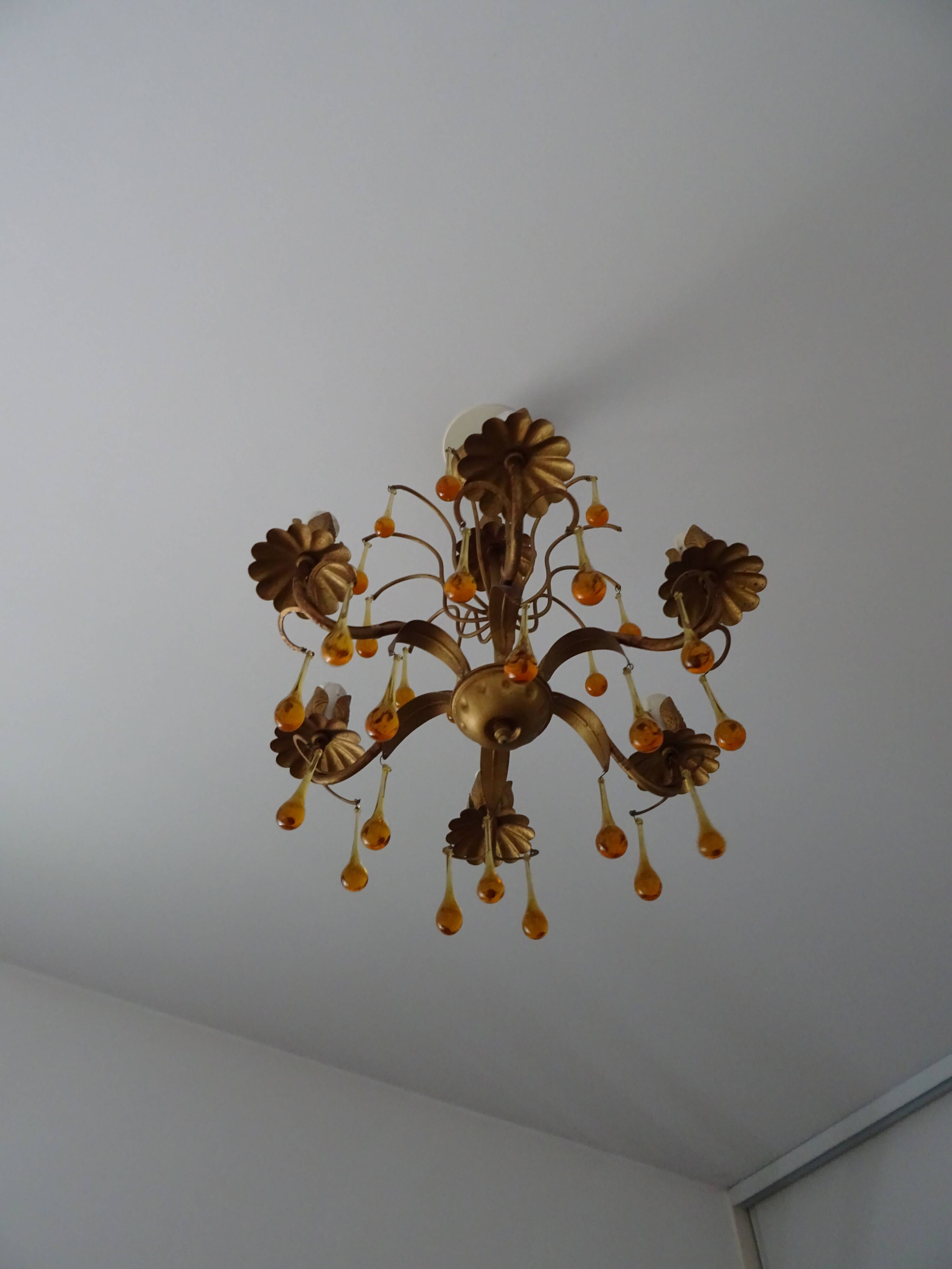 Murano glass and gilded metal drop chandelier, 1950s-1960s