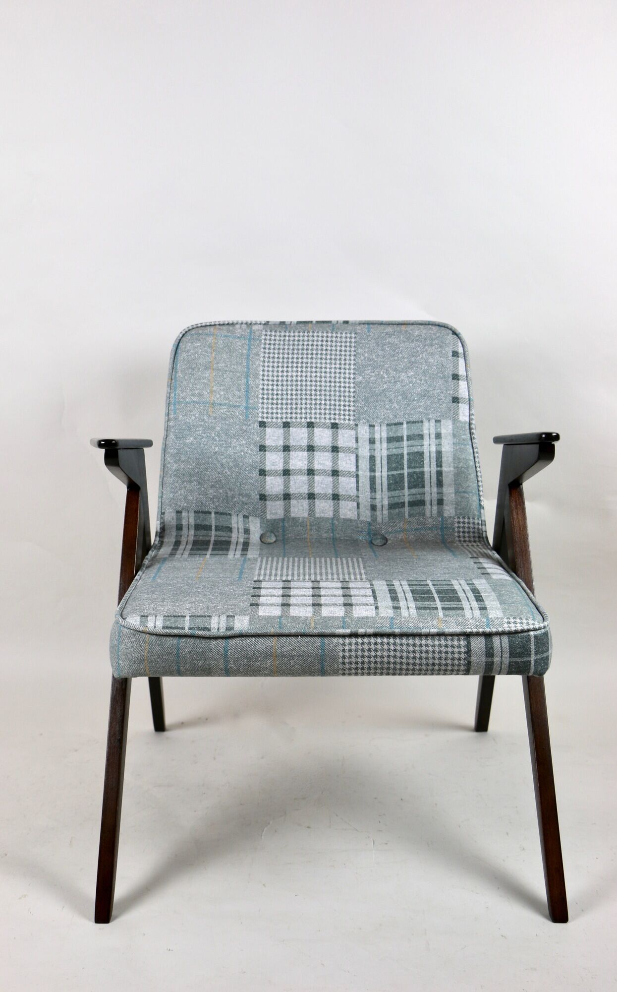 Grey-Blue Chequered Bunny Armchair by Józef Chierowski, 1970s