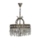 Old chandelier in bronze or silver brass, 4 lights, crystal grapevines. Year 60 70