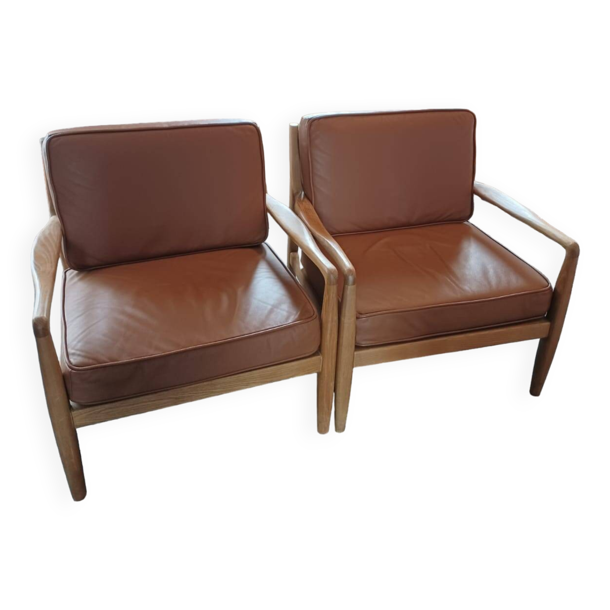Fauteuil scandinave cuir et bois