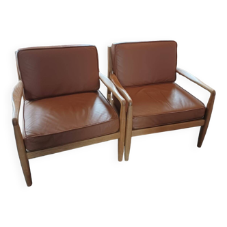 Fauteuil scandinave cuir et bois