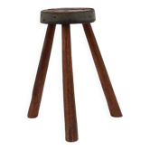 Tabouret tripode brutaliste en chêne massif et métal, France années 1850