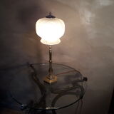 Large brass lamp and its moulded glass in the shape of a bell, art deco style 1930 electrici
