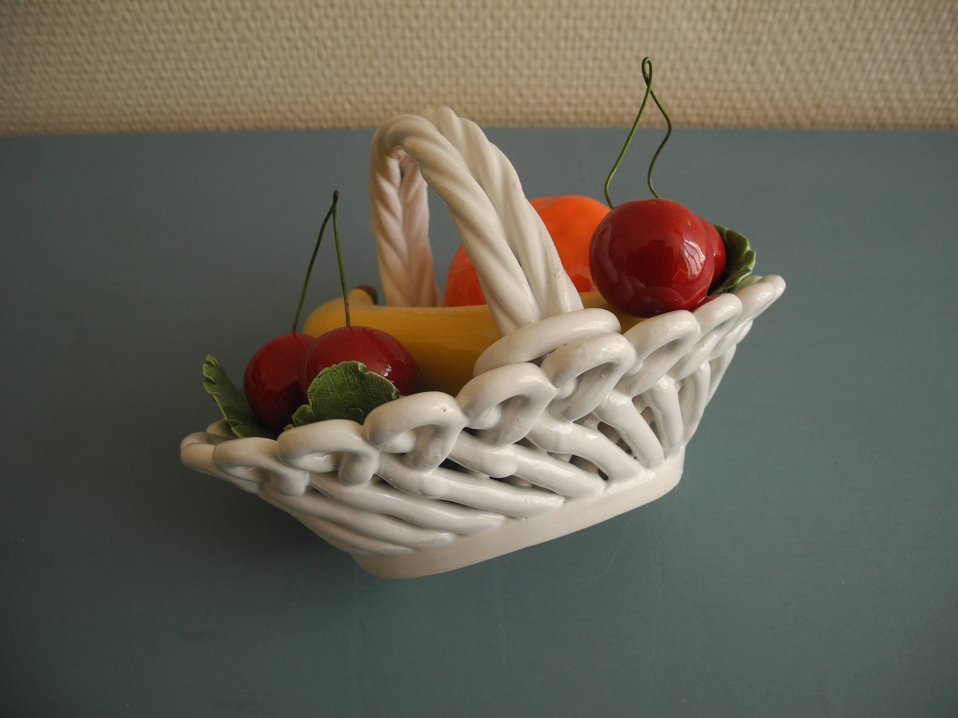 Old ceramic fruit basket vintage ceramic fruit basket barbotine