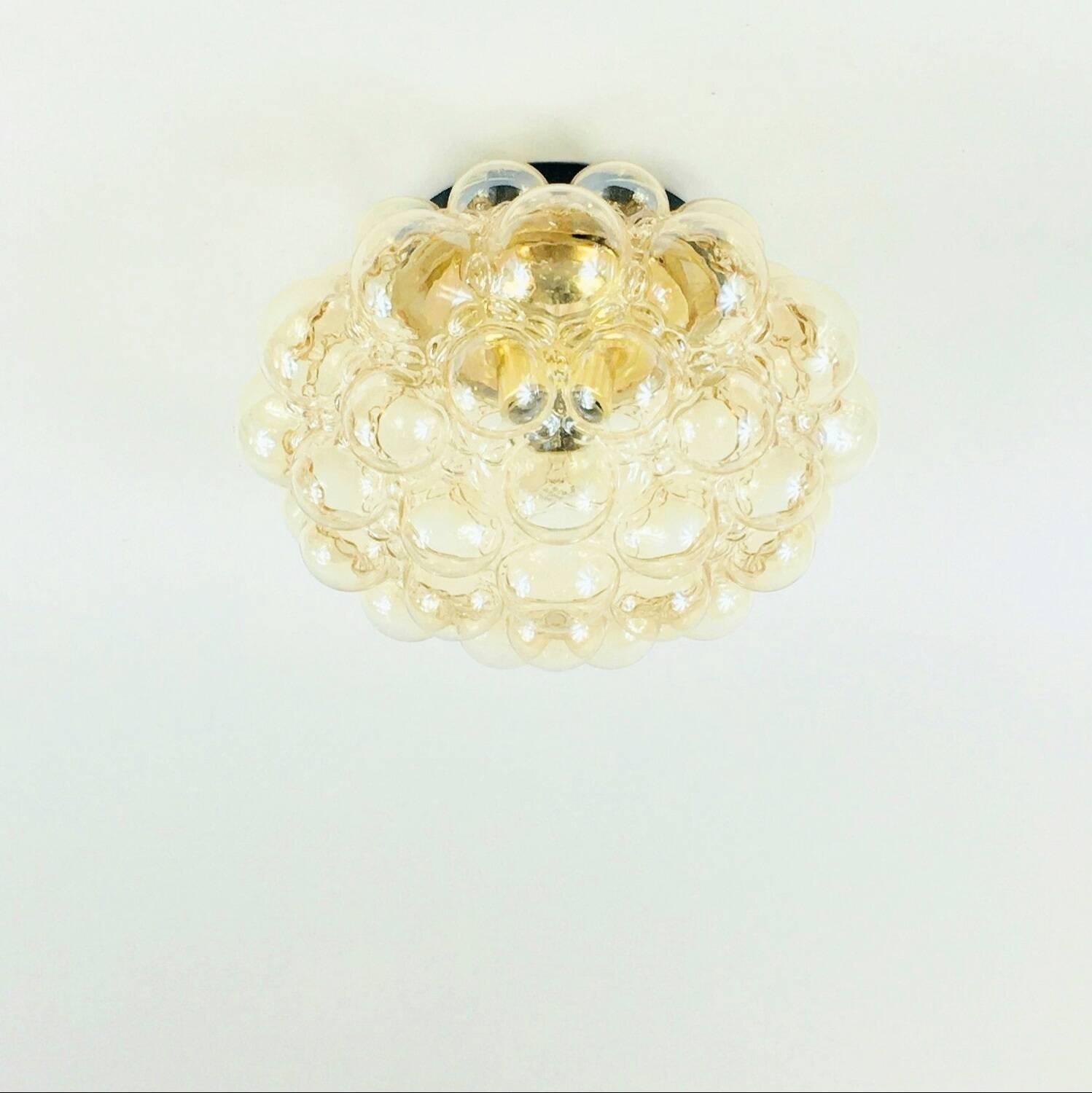 Large Mid-Century Amber Bubble Glass Ceiling Lig by H. Tynell for Limburg