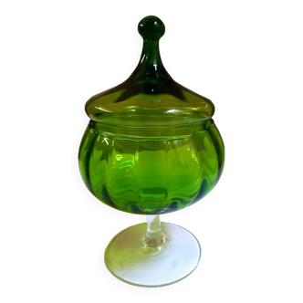 Bonbonnière en verre soufflé, vintage, couleur verte.