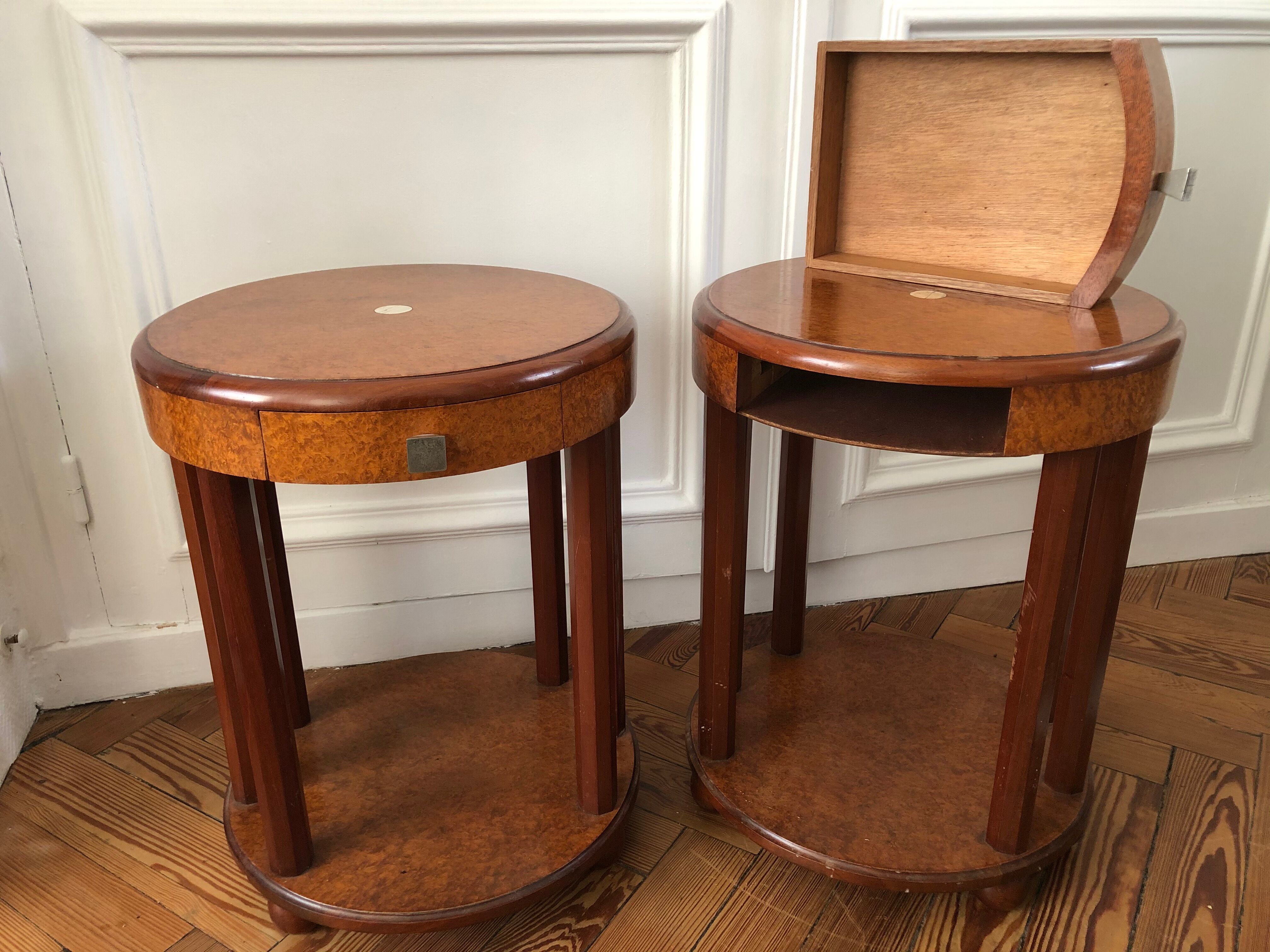 Pair of Art Deco bedside tables made of cedar magnifying glass