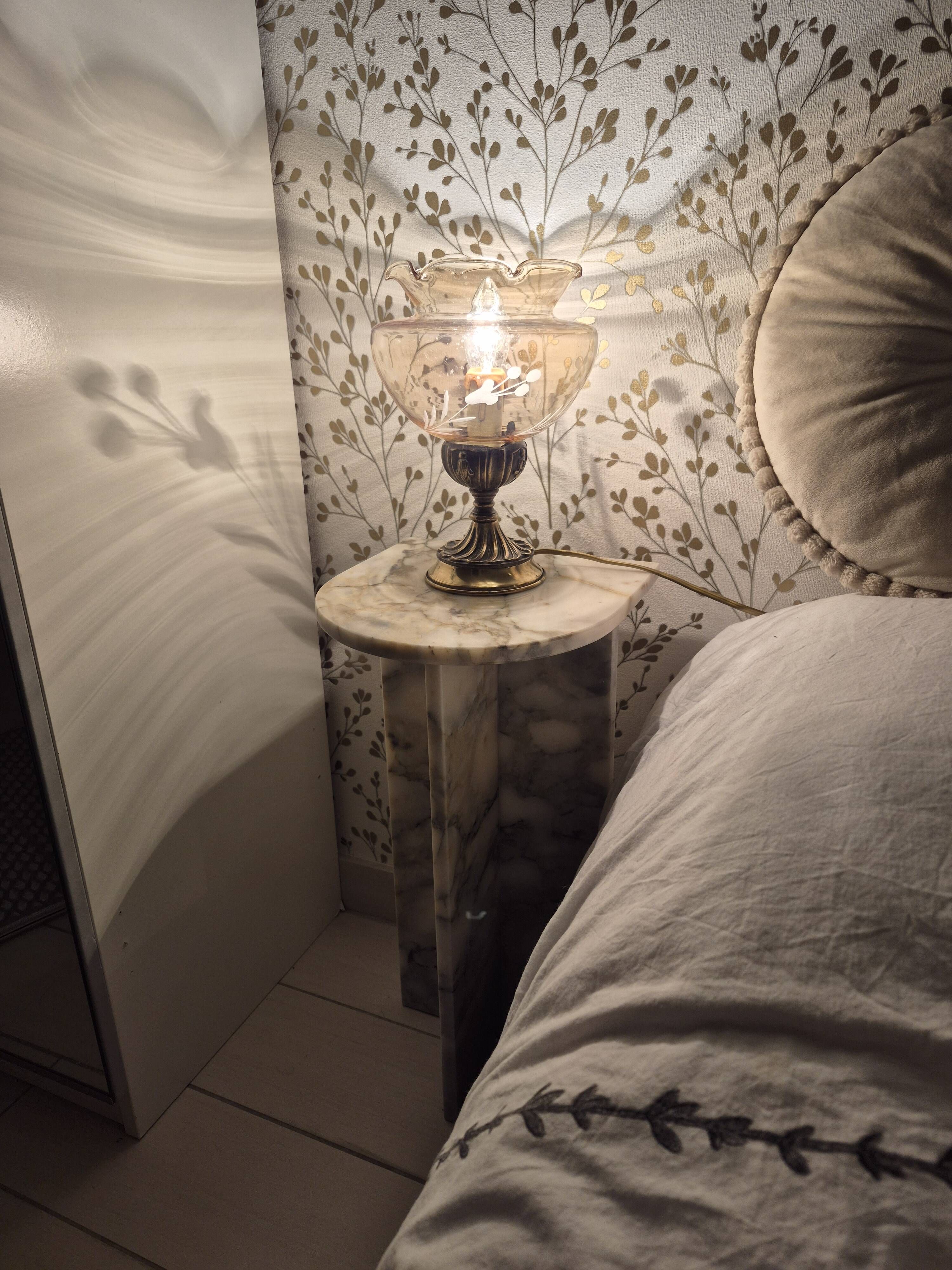 Pair of Italian bedside lamps by Targetti – Amber Glass and Brass