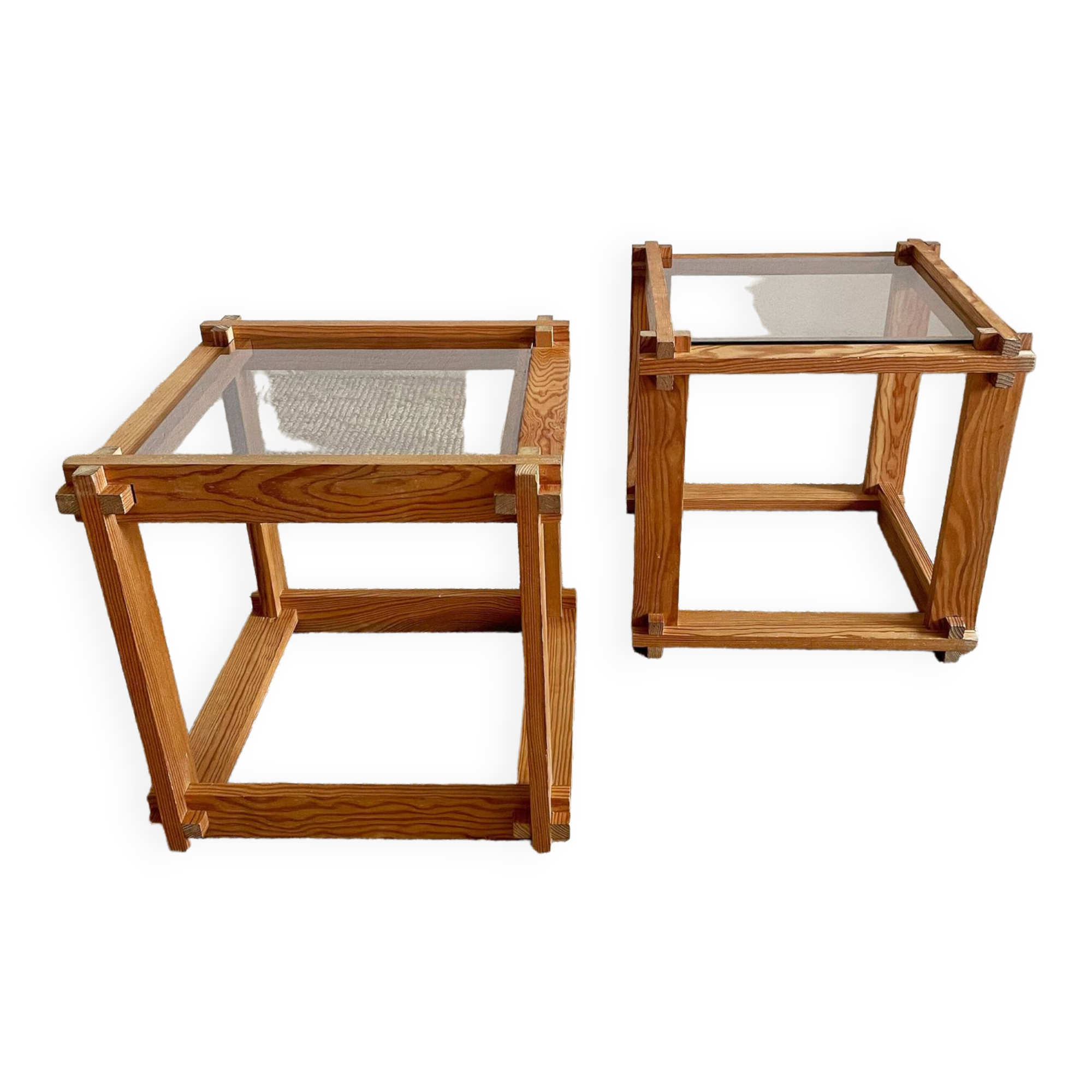 Pair of pine and glass side tables